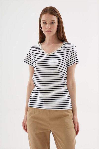 Fashion Friends Tricou de damă cu dungi bleumarin 25Y0478K1