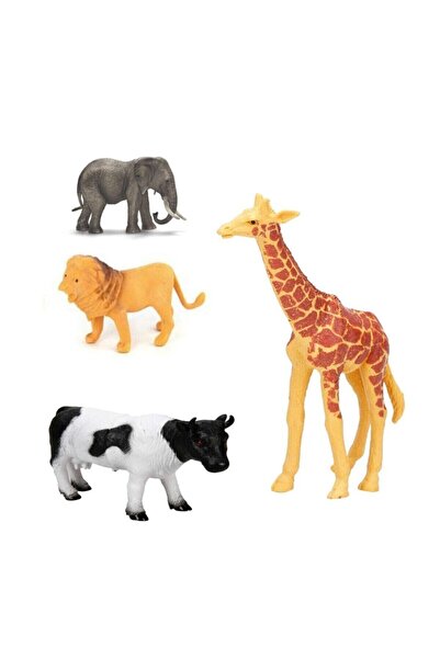 BAMTEBİ Dörtlü Vahşi Hayvanlar Seti Aslan Inek Zürafa Ve Fil Figür Set