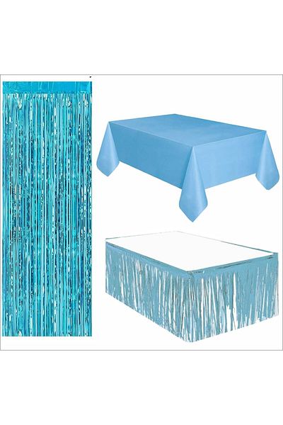 ZENVİVA Blue Table Cover and Blue Table Skirt, Blue Backdrop Curtain
