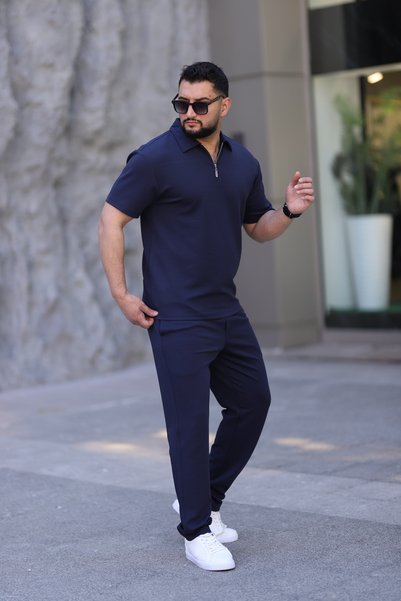 cto your style Men's Polo Collar (t-shirt + trousers) comfortable fit zip detail top and bottom set