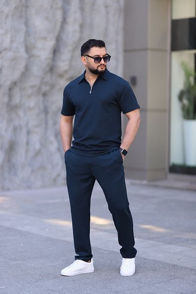 cto your style Men's Polo Neck T-Shirt Comfortable Tooling Zipper Detailed Bottom Top Suit