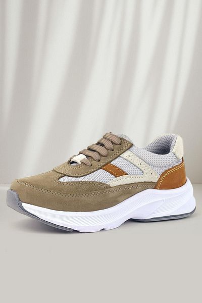 Rakerplus Pantofi sport pentru copii, din piele naturală, anatomici, cu șireturi, de culoare nisip
