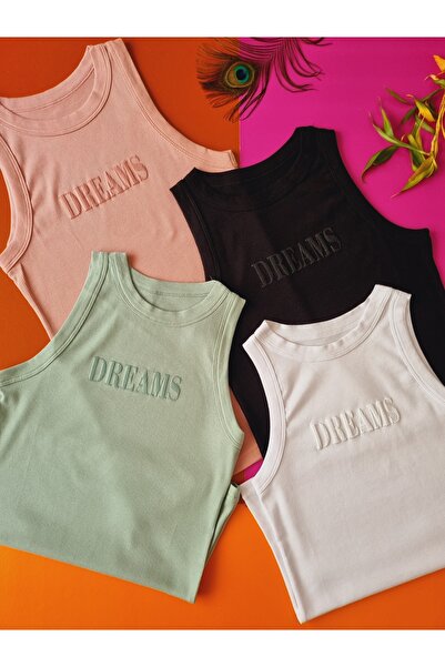 Demirsa Boutique Halter Collar 4 Pack Powder, Green, Black and White Color Modal Camisole Women's Undershirt