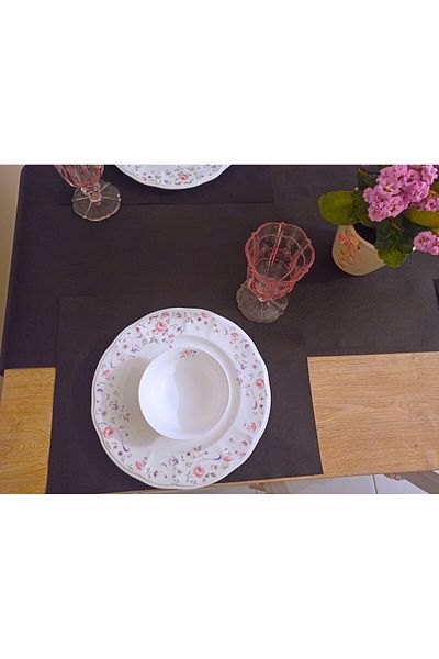 Perisfer Washable Practical Placemat for 12 People + Runner Set Kitchen Table Cloth Black