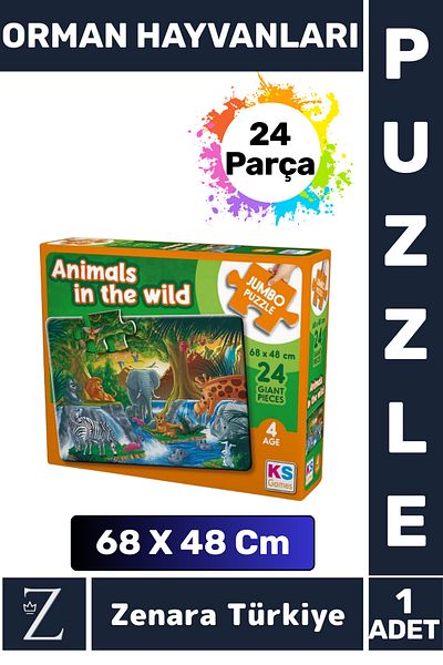 Zenara Fun Educational Visual Perception Problem-Solving Skill Children's Large Size Puzzle 24 Pieces of Forest Animals