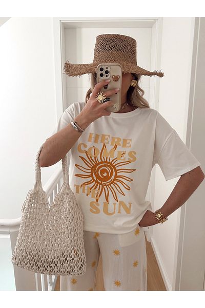 Jose Clothing White Premium Soleil Series Oversize Cut Organic Cotton Short Sleeve Printed T-Shirt