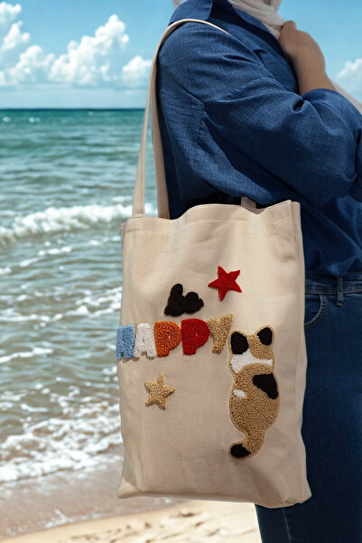 e-Bizz Store Punch Embroidered 1 Piece Shoulder Bag & Beach Bag & Tote Bag