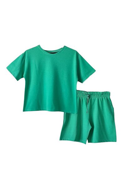 VivaJoy Women's Turquoise Pique Modal Fabric Shorts Bottom Top Set