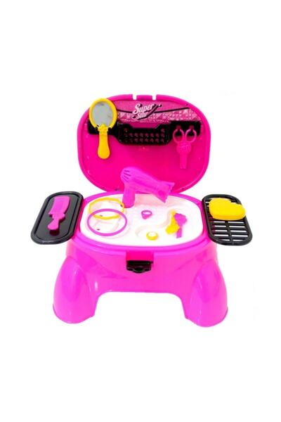 BAMTEBİ Tabureli Süper Star Kuaför Seti 17 Parça Kuaför Masası-hem Masa Hem D...