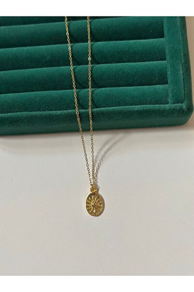 MİOSA 316L Çelik Altın Kaplama Güneş Antik Vintage Kolye