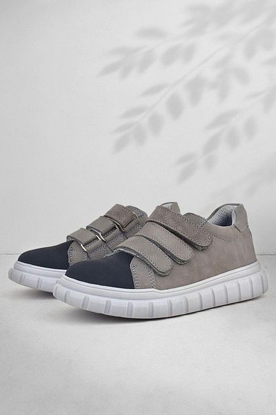 Rakerplus Piele autentică Negru Gri - Pantofi de școală sport zilnic pentru copii cu velcro