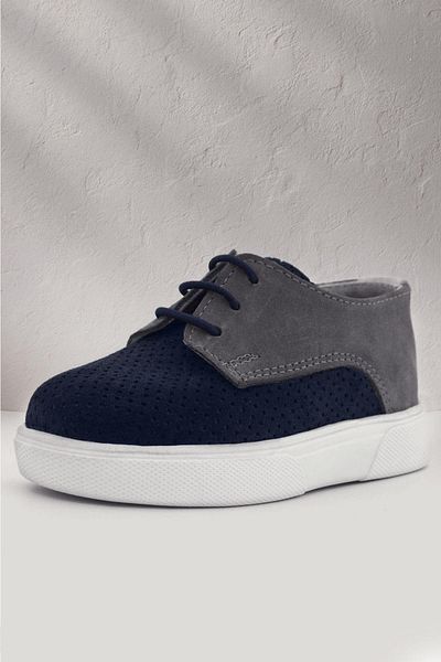 Rakerplus Genuine Leather Navy Blue Gray Elastic Boy's Casual Shoes