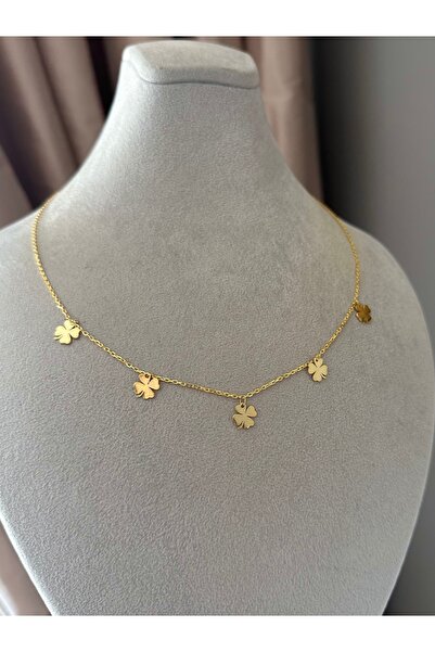 emy by emel luxury silver jewelry Altın Kaplama Beş Yoncalı Kolye 925 Ayar Gümüş