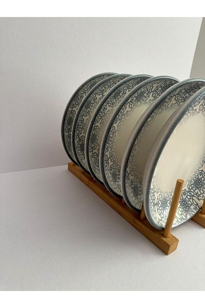 Kütahya Porselen Patterned 21 cm Cream Dinner Plate 6 Pieces