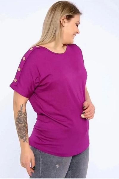 Bİ.GİYSEN Women's Plum Large Size Shoulder Button Detailed Lycra Buluz