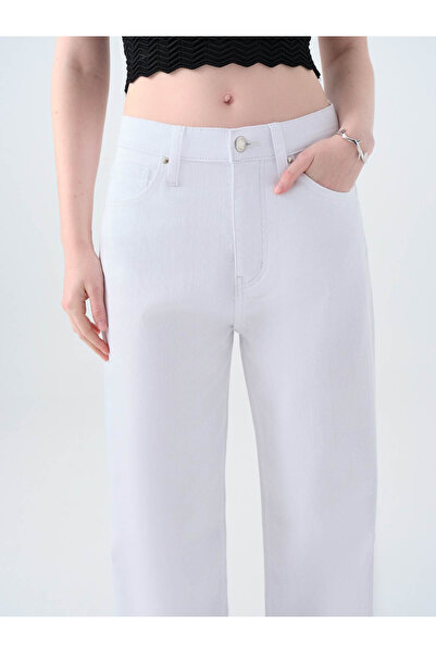 Loft Wide Leg Regular Fit Beyaz Kadın Jean Pantolon Lf2039976