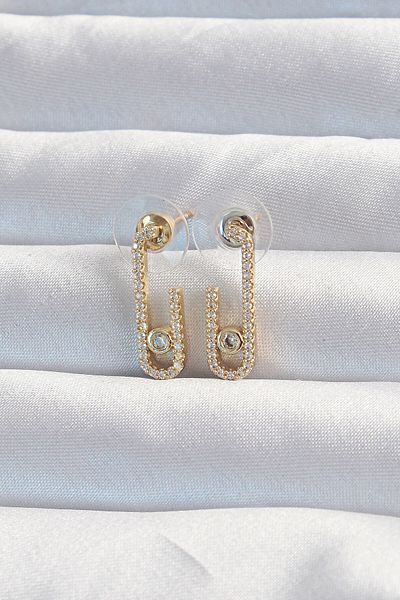 Skygo Brass Gold Color Zircon Stone Half Messika Earrings - Tj-Bkp9178