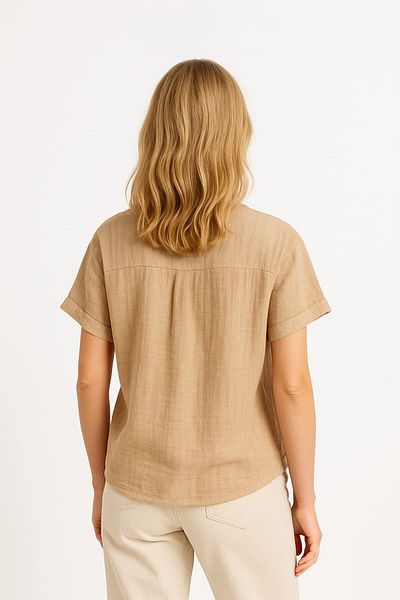 enmodaiçgiyim 100% Cotton Muslin Fabric Short Sleeve Women's Shirt