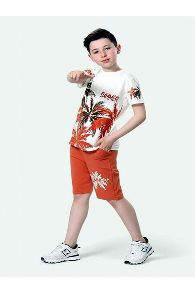 krm kerem bebe New Season Boy's Palm Tree Patterned Summer Suit