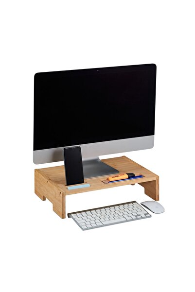 Relaxdays Suport monitor din bambus, 10,5 x 41 x 28 cm, maro deschis