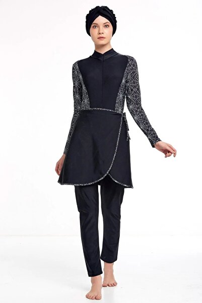 Bordomix 4358 Women's Black Swimsuit Convertible Skirt Hijab Swimsuit