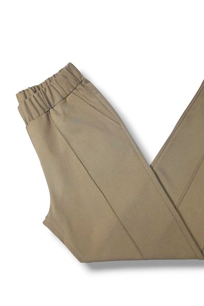 Özbey Giyim Women's Twill Stitched Lycra Pants Elastic Waist Dizi Ya Type Kémal Steel-Interlock Combed Fabric with Pockets