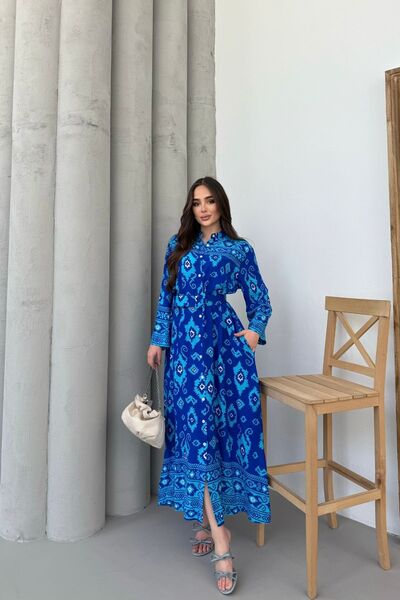 Mezka Синя сукня з коміром і поясом