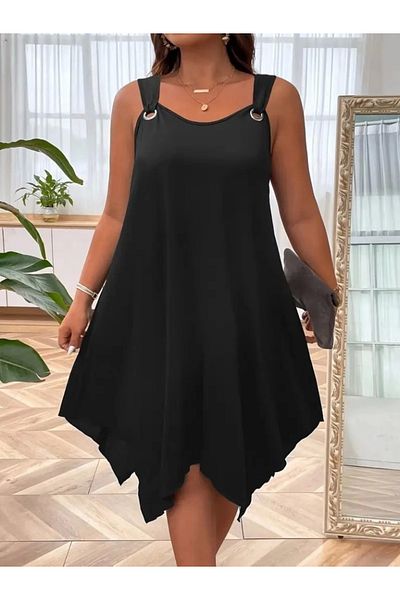 Butik Γυναικείο φόρεμα με λουράκι με στρογγυλή λαιμόκοψη με λεπτομέρεια ασύμμετρη βισκόζη