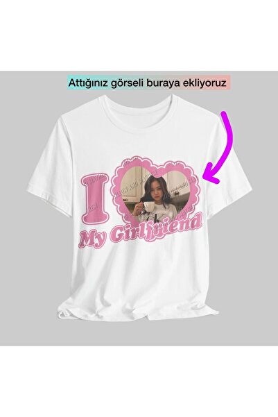 Aesthia I My Girlfriend Kişiye Özel Fotoğraf Baskılı Beyaz Tshirt -Minga London