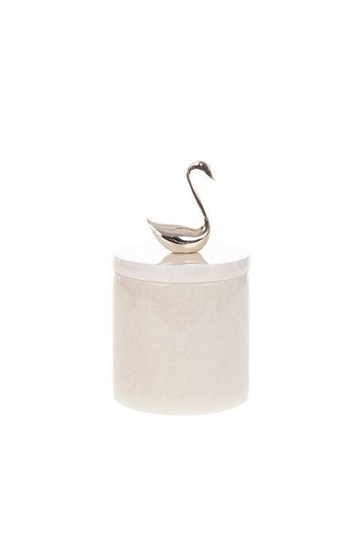 ege gross Decorative White Marble Cotton Holder with Silver Silver Swan Detail