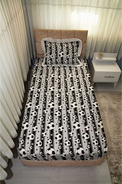 Elena textile & underwear Frilly Cotton Single Fitted Sheet (Padded) Set Fan Black White