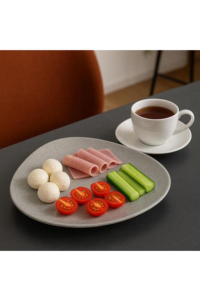 Kütahya Porselen Galaxy Series Granule Cream Color 29 X 24 cm Triangle Model Boat Breakfast Presentation Plate Single