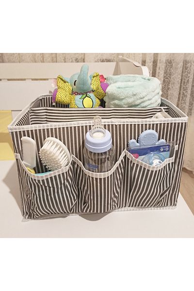 Skygo Baby Crib Bedside Organizer with Locking Apparatus 5 Compartment Organizer with Lid
