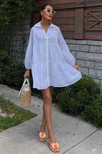 İpeksi Silky Shirt Collar Pleated Dress 2898