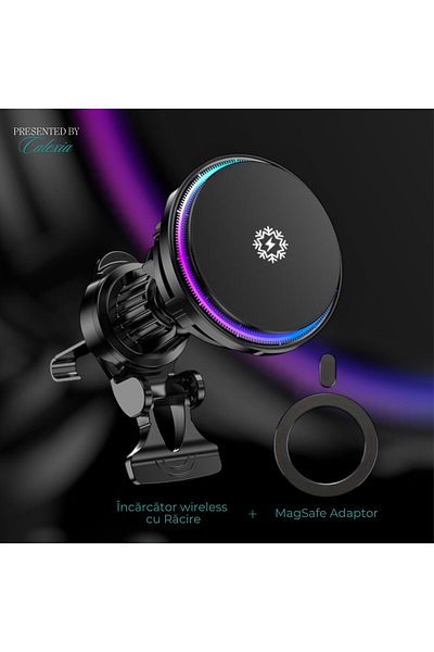 e-Wantay Încărcător Auto Wireless X82, 15w, Magsafe, Magnetic, Răcire Activă, Prindere Ventilație, 2 În 1