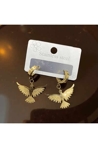 FM Stylish and Elegant Gold Color 316L Steel Bird Figure Earrings - Make a Difference with Your Original Design