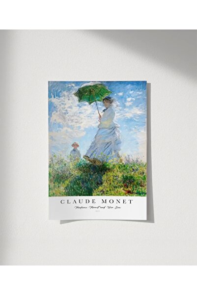 VOGLOO Çerçevesiz Poster Claude Monet Şemsiyeli Kadın (2)