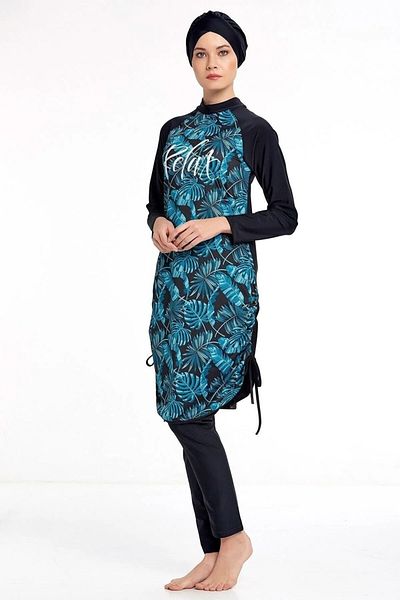 Bordomix 4307 Women's Black Adjustable Hem Relax Hijab Swimsuit