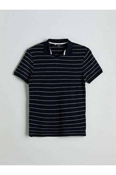 LC Waikiki Ανδρικό μπλουζάκι XSIDE Navy Blue Polo με ριγέ υφή