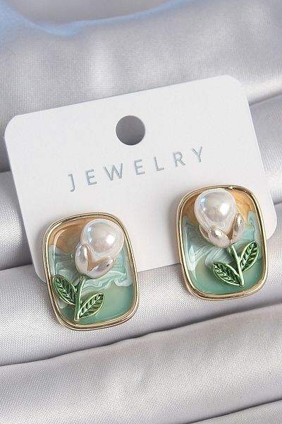 Skygo Brass Gold Color Mix Color Enameled Pearled Flower Enameled Portrait Model Women's Earrings - Tj-Bkp10506