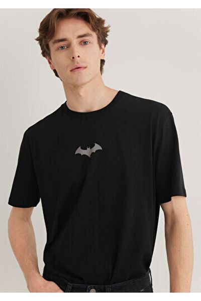 Mavi Μαύρο ανδρικό μπλουζάκι με στάμπα Batman M066878-900