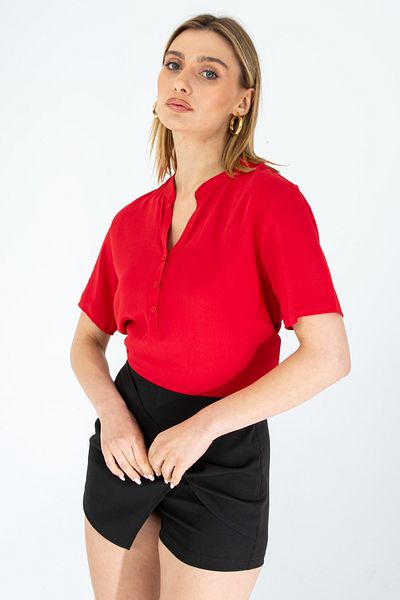 Nuevo Women's Half Sleeve Viscose Half Placket Red Shirt