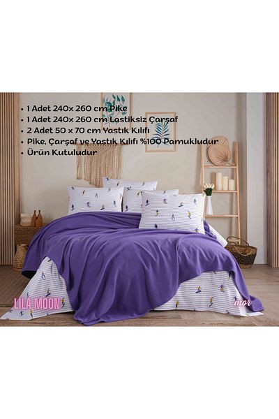 Beğenal 100% Cotton Dance of Colors Sky Purple Colored Double Pique Set