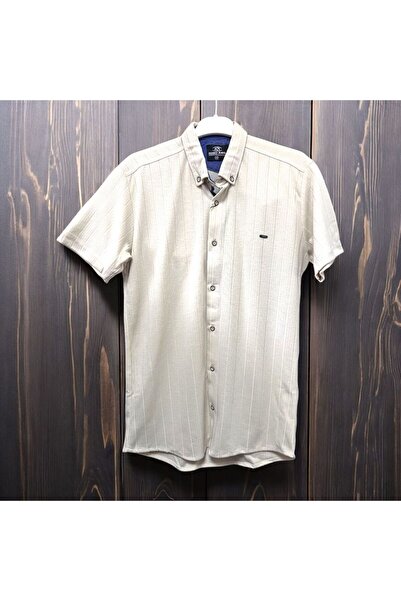 Butik Мъжка младежка памучна риза с къс ръкав и тясна кройка, подходяща за пр...