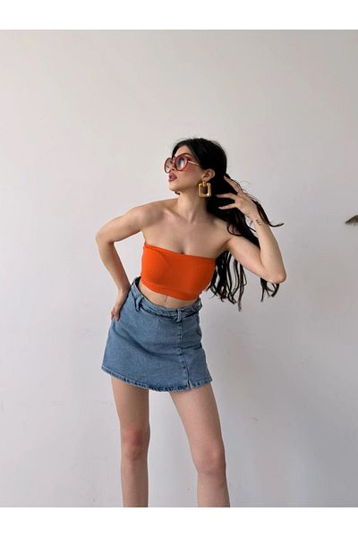 LOBOLIC Women's Slit Detailed Denim Shorts Skirt