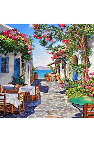 Pastelya Sayılarla Boyama Seti Çerçeveli Kasnaklı Bodrum Taş Sokaklar 60 x 75 cm