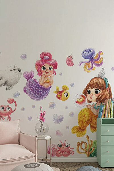 KT Decor Little Mermaids Pastel Color Girl's Room Wall Sticker Set
