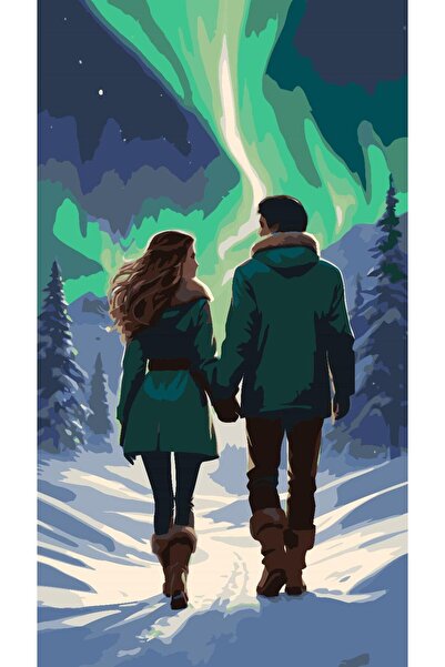 Pastelya Sayılarla Boyama Seti Çerçeveli Kasnaklı Kuzey Işıklarında Aşk 40x50 cm