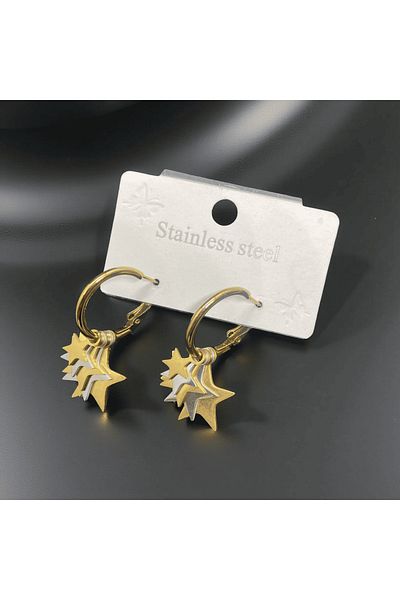 FM Dynamic and Fun Gold Color 316L Steel Star Figured Earrings - Design to Bring Light to Your Style