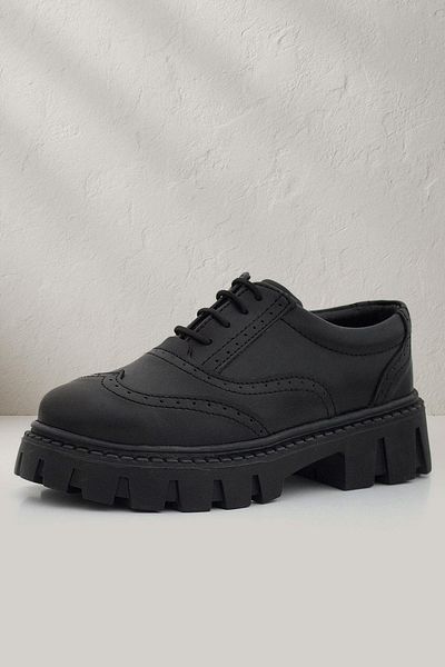 Rakerplus Black Matte Lace-Up Oxford Girl's Casual Shoes